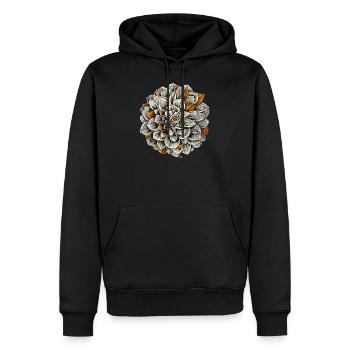 Fleur de dahlia à l'orange, encre, dessin, rétro - Sweat à capuche Premium bio Homme - noir - Devant - Nico (187cm)