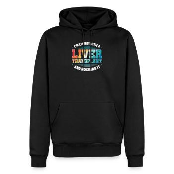 Je vis avec une greffe de foie - Sweat à capuche Premium bio Homme - noir - Devant - Nico (187cm)