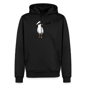 Mouette, ahoy, capitaine, mer - Sweat à capuche Premium bio Homme - noir - Devant - Nico (187cm)