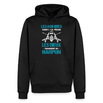 Chasse au harpon / Pêche humour cadeau drôle - Sweat à capuche Premium bio Homme - noir - Devant - Nico (187cm)