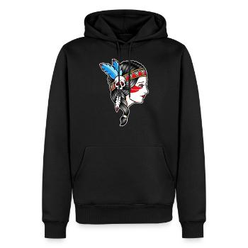 Visage de femme indienne - dessin old school - Sweat à capuche Premium bio Homme - noir - Devant - Nico (187cm)