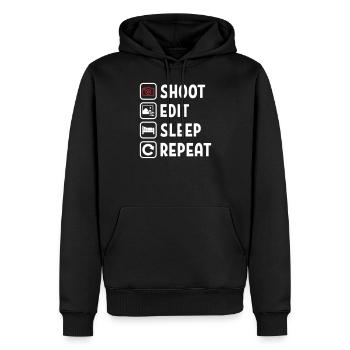 Shoot Edit Sleep Repeat - Männer Premium Bio Hoodie - Schwarz - Vorne - Nico (187cm)