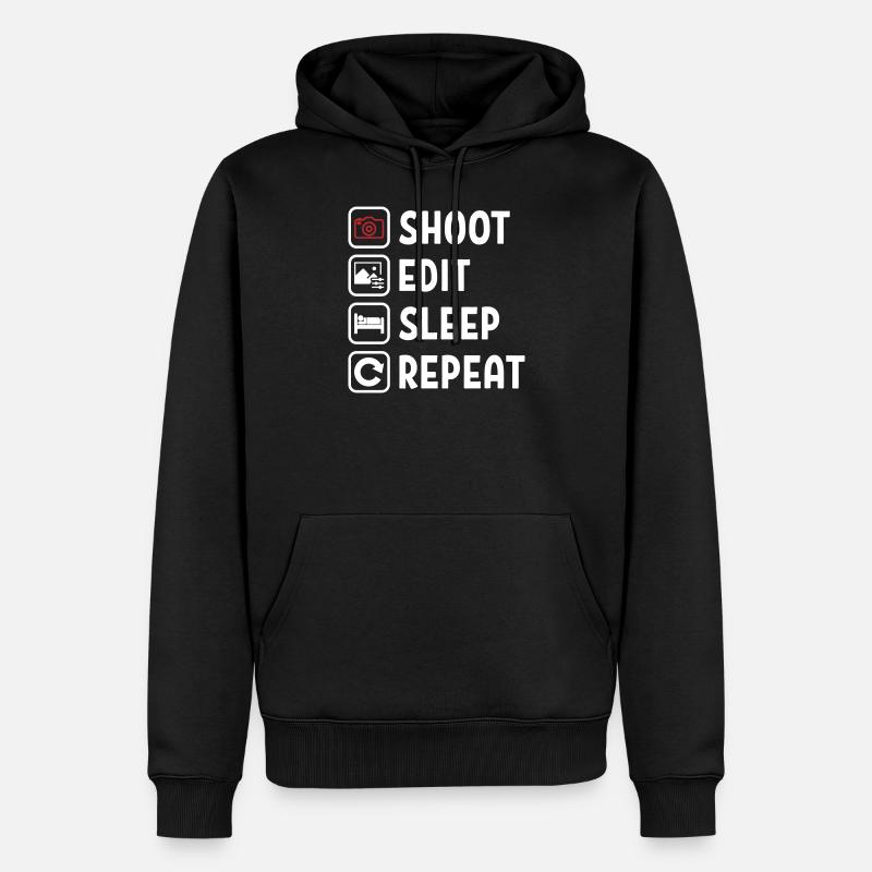 Shoot Edit Sleep Repeat - Männer Premium Bio Hoodie - Schwarz