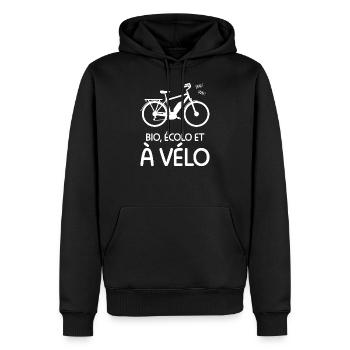 Bio, écolo et à vélo ! Humour cycliste/écologie - Sweat à capuche Premium bio Homme - noir - Devant - Nico (187cm)