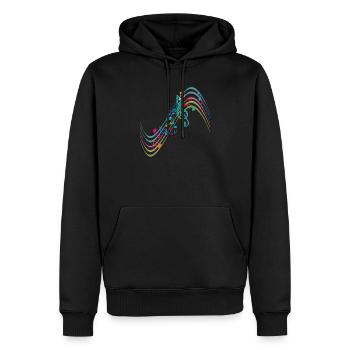 Bunte Symphonie auf schwungvollen Notenlinien - Männer Premium Bio Hoodie - Schwarz - Vorne - Nico (187cm)