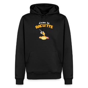 J'aime la raclette Citation drôle Cadeau raclette - Sweat à capuche Premium bio Homme - noir - Devant - Nico (187cm)