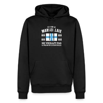 Marseille, Marseille humour, je suis Marseillais - Sweat à capuche Premium bio Homme - noir - Devant - Nico (187cm)