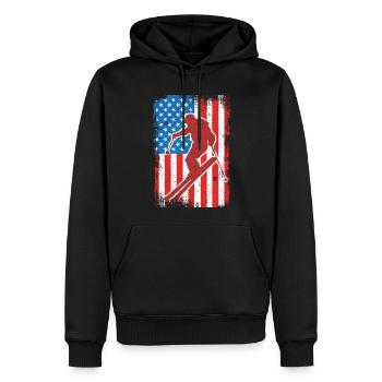 USA Patriotischer Skifahrer - Männer Premium Bio Hoodie - Schwarz - Vorne - Nico (187cm)