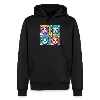 Chat Pop Art - Sweat à capuche Premium bio Homme - noir - Devant - Nico (187cm)