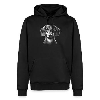 Süßer Dackel-Kopf als schwarz weiß Porträt - Männer Premium Bio Hoodie - Schwarz - Vorne - Nico (187cm)