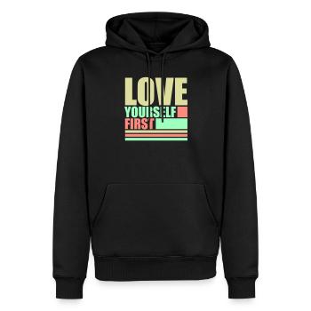 Aimez-vous d’abord Aimez-vous de soi Prenez soin de vous - Sweat à capuche Premium bio Homme - noir - Devant - Nico (187cm)