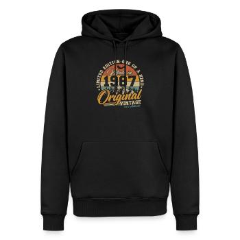 Cadeau rétro original d’anniversaire vintage de 1987 - Sweat à capuche Premium bio Homme - noir - Devant - Nico (187cm)