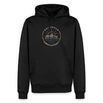 Rotterdam Harbor Yacht Emblem | Nordsee-Tor - Männer Premium Bio Hoodie - Schwarz - Vorne - Nico (187cm)