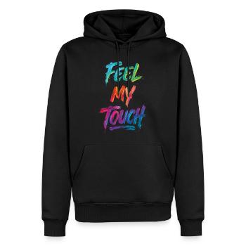 Feel My Touch Texte Coloré Peinture Imprimé - Sweat à capuche Premium bio Homme - noir - Devant - Nico (187cm)
