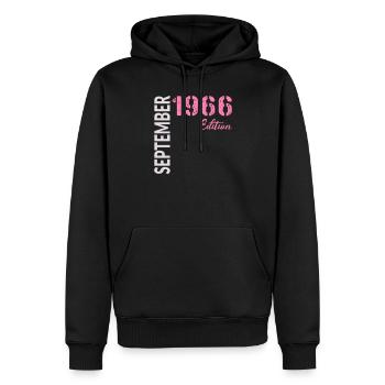 60e anniversaire, septembre 1966 - Sweat à capuche Premium bio Homme - noir - Devant - Nico (187cm)