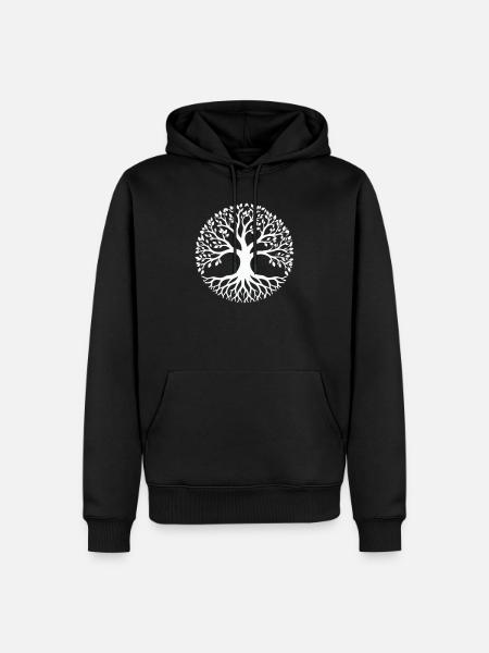 Baum des Lebens Silhouette Kreis - Männer Premium Bio Hoodie - Schwarz