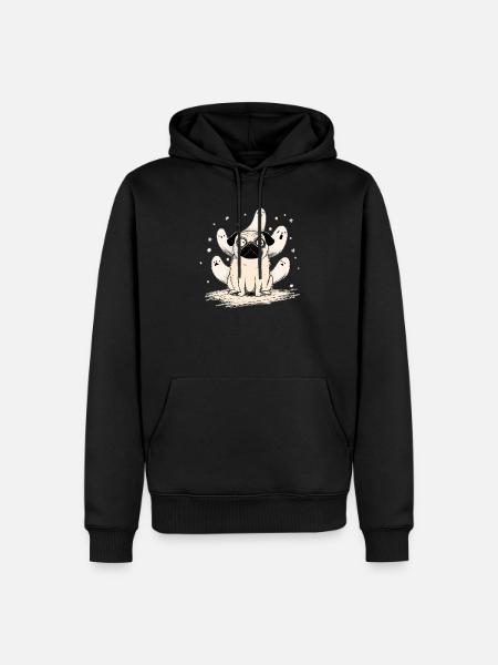 Mops und Geister Halloween - Männer Premium Bio Hoodie - Schwarz