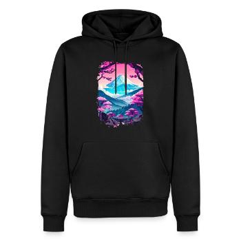 Retro Paysage Aesthétique Japonais - Sweat à capuche Premium bio Homme - noir - Devant - Nico (187cm)