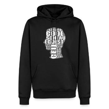SCHLAU,EGOIST,COOL,GEIL KOPF LUSTIG T-SHIRT - Männer Premium Bio Hoodie - Schwarz - Vorne - Nico (187cm)