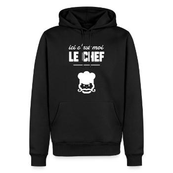 Ici c’est moi le chef - Sweat à capuche Premium bio Homme - noir - Devant - Nico (187cm)