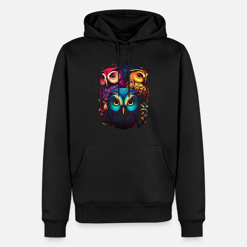 Regenbogen-Eulen - Männer Premium Bio Hoodie - Schwarz