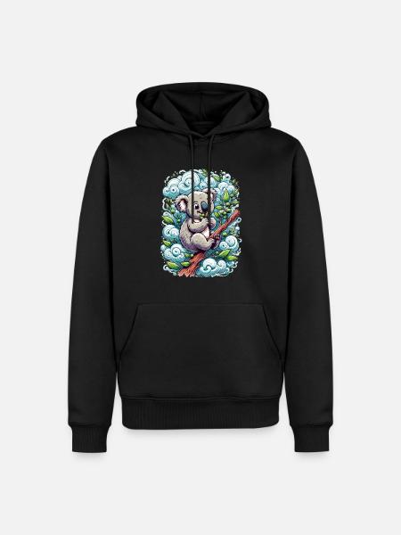 "Eucalyptus Snacker": Koalabär beim Knabbern - Männer Premium Bio Hoodie - Schwarz