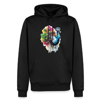 Paon / Animal / Zoo / Plumage / Beauté naturelle - Sweat à capuche Premium bio Homme - noir - Devant - Nico (187cm)
