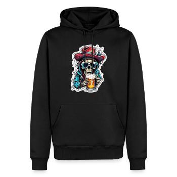 Skull / Totenkopf / Skelett / Gothic / Bier - Männer Premium Bio Hoodie - Schwarz - Vorne - Nico (187cm)
