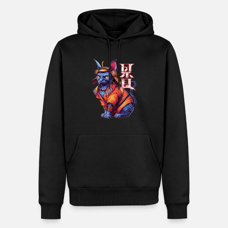 Samurai-Katze - Ninja-Kätzchen - Männer Premium Bio Hoodie - Schwarz