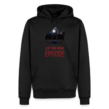 Nur noch eine Folge – Just one more episode - Männer Premium Bio Hoodie - Schwarz - Vorne - Nico (187cm)