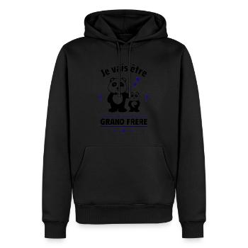 je vais être grand frère,annonce grossesse,humour - Sweat à capuche Premium bio Homme - noir - Devant - Nico (187cm)