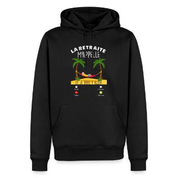 La retraite M'Appelle La Belle Vie Humour Homme - Sweat à capuche Premium bio Homme - noir - Devant - Nico (187cm)