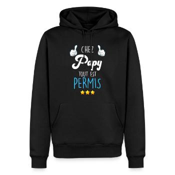 Chez Papy Cadeau Drôle Fête des Grand Pères - Sweat à capuche Premium bio Homme - noir - Devant - Nico (187cm)