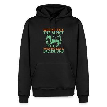 Wer braucht einen Therapeuten, wenn man einen Dackel hat - Männer Premium Bio Hoodie - Schwarz - Vorne - Nico (187cm)
