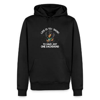 La vie est trop courte pour n’avoir qu’un seul chien teckel L - Sweat à capuche Premium bio Homme - noir - Devant - Nico (187cm)