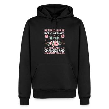 Grand-mère retraitée Pension Infirmière infirmière en soins infirmiers - Sweat à capuche Premium bio Homme - noir - Devant - Nico (187cm)