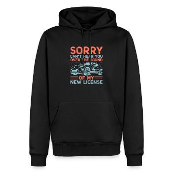 Kørekort bestået Ny førertilladelse Kørsel S - Herre Premium økologisk hoodie - sort - Foran - Nico (187cm)