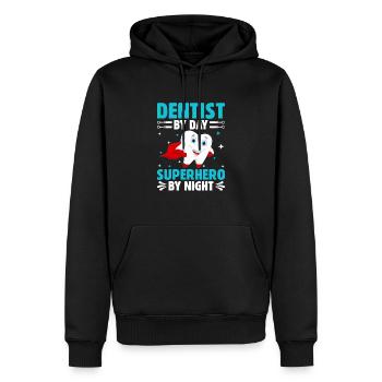 Zahnarzt bei Tag Superheld bei Nacht Zahnärztliche Zahnheilkunde - Männer Premium Bio Hoodie - Schwarz - Vorne - Nico (187cm)