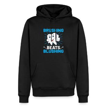 Brushing Beats Blushing Dentist Dental Dentistry D - Men’s Premium Organic Hoodie - black - Front - Nico (187cm)