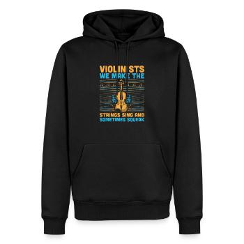 Geiger, wir bringen die Saiten zum Singen und manchmal - Männer Premium Bio Hoodie - Schwarz - Vorne - Nico (187cm)