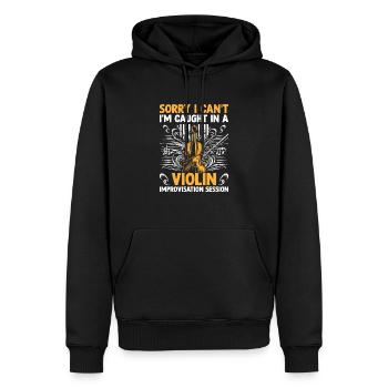 Désolé, je ne peux pas, je suis pris dans une improvisation au violon - Sweat à capuche Premium bio Homme - noir - Devant - Nico (187cm)