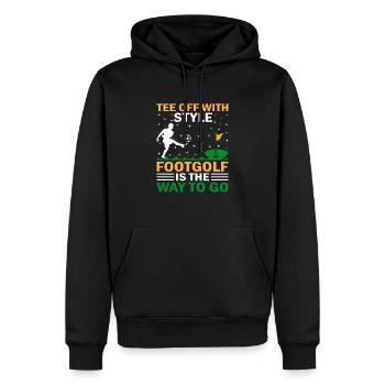 Footgolf Player Foot Golf Playing Footgolfers Foot - Men’s Premium Organic Hoodie - black - Front - Nico (187cm)