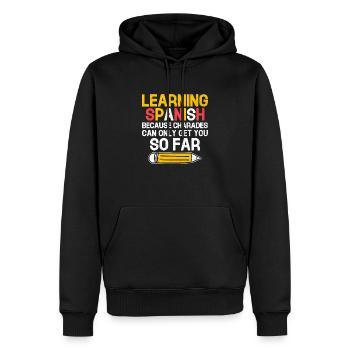 Professeur de langues étrangères École Professeurs de langues - Sweat à capuche Premium bio Homme - noir - Devant - Nico (187cm)