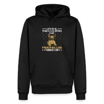 Lebensziel: So sorglos zu sein wie meine französische Bulldogge T - Männer Premium Bio Hoodie - Schwarz - Vorne - Nico (187cm)