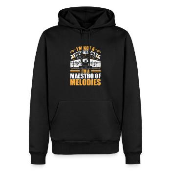 Ich bin kein Musiklehrer, ich bin ein Meister der Melodien - Männer Premium Bio Hoodie - Schwarz - Vorne - Nico (187cm)