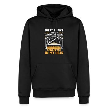 Tut mir leid, ich kann nicht, ich bin damit beschäftigt, Klavierkonzerte zu komponieren I - Männer Premium Bio Hoodie - Schwarz - Vorne - Nico (187cm)