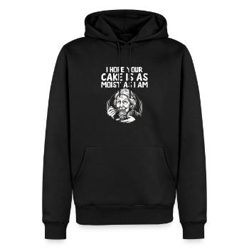 Ich hoffe, dein Kuchen ist so saftig wie ich backe Bake B - Männer Premium Bio Hoodie - Schwarz - Vorne - Nico (187cm)