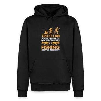 Triathlon Solves Most Of My Problems Fishing Solve - Men’s Premium Organic Hoodie - black - Front - Nico (187cm)
