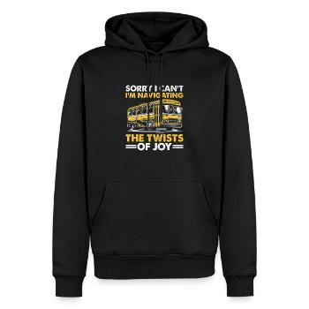 Tut mir leid, dass ich nicht kann, ich navigiere durch die Kurven des Joy-Busses - Männer Premium Bio Hoodie - Schwarz - Vorne - Nico (187cm)