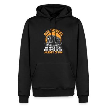 Busfahrer: Wir halten an, aber nie auf der Reise - Männer Premium Bio Hoodie - Schwarz - Vorne - Nico (187cm)